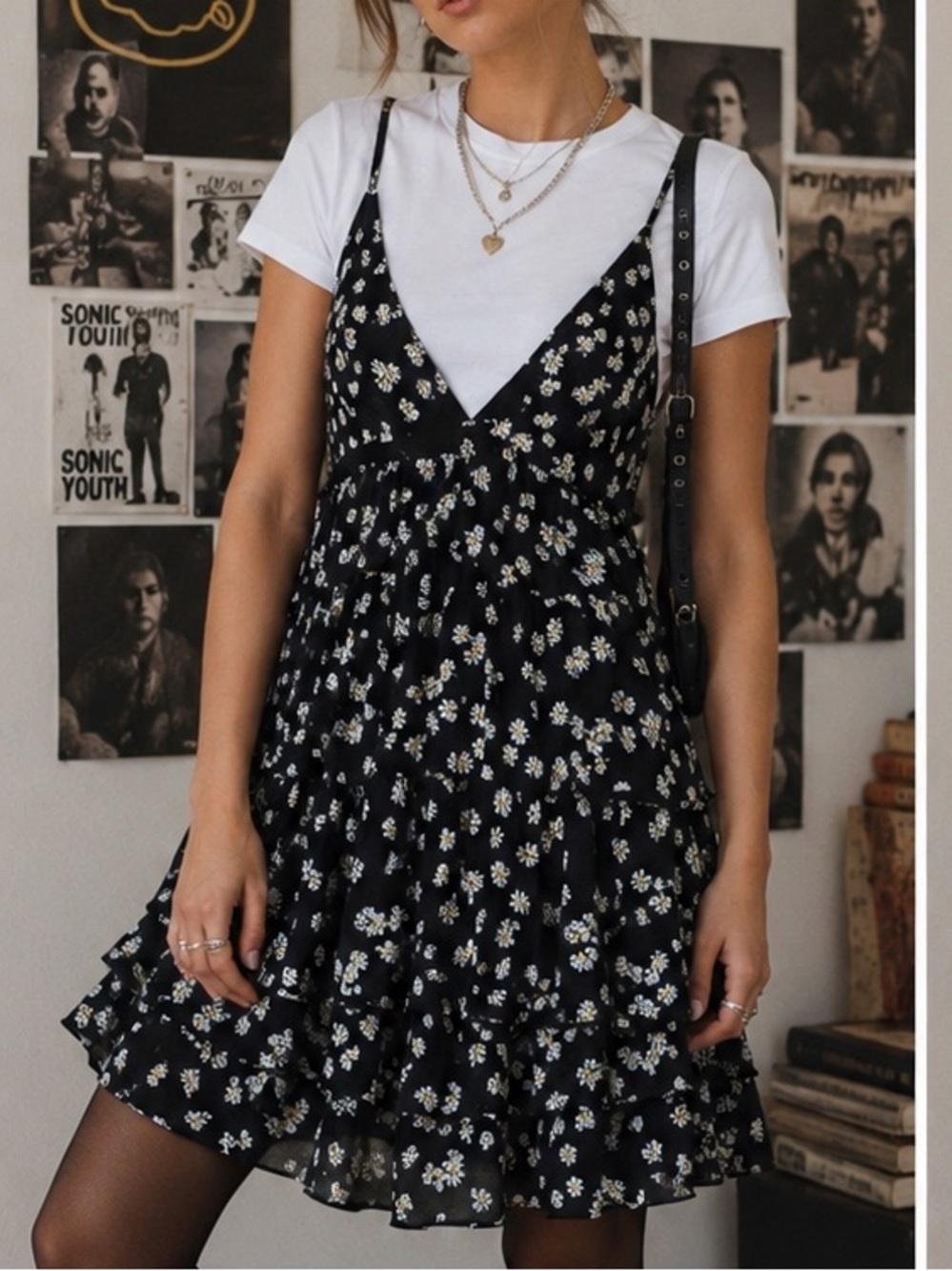 90s Grunge GAP Daisy Floral Mini Dress Size L